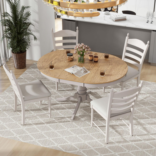 Kelria Juego De Comedor Redondo Extensible De 5 Piezas, Incl