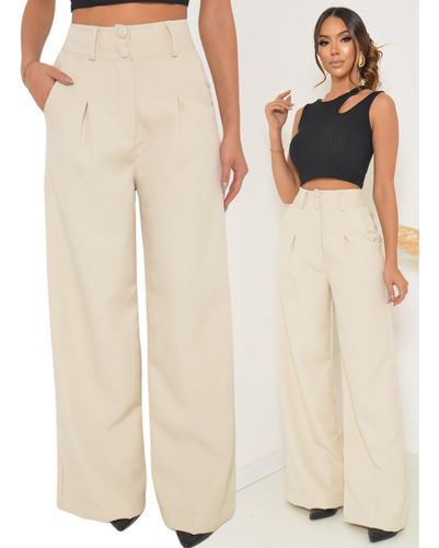 Calça Alfaiataria Feminina Social Pantalona Wide Leg Luxuosa