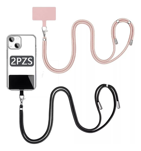 2 Correa Para Celular Cuerpo Cruzado Ajustable Negro+rosa