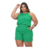 Conjunto Plus Size Feminino Short E Blusa Alfaiataria Social