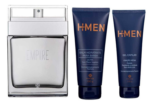 Kit Men Perfume Empire New. Hidratante Barba. Gel Capilar.