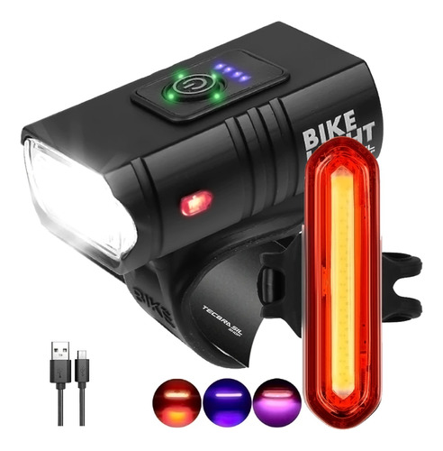 Kit Bike Farol Lanterna Sinalizador Recarregável Usb K56