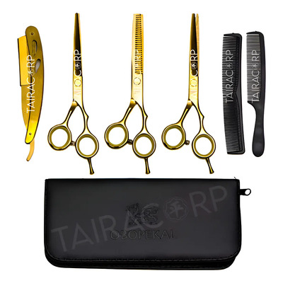 Kit 3 Tesouras Profissionais Navalha Cabeleireiro Barbeiro Dourado | MercadoLivre