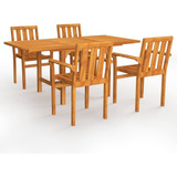 Juego De Comedor De Jardín De 5 Piezas De Madera De Teca Estructura Café