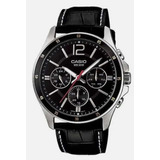 Reloj Casio Mtp-1374l Hombre Multifuncion Acero Cuero 50m Wr Color De La Correa Negro Color Del Bisel Negro Color Del Fondo Negro