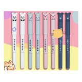 Kit 8 Plumas Kawaii Oso, Rata, Puerco Y Panda Tinta Borrable Color De La Tinta Negro Color Del Exterior Rosa, Blanco, Gris, Azul