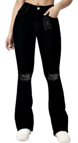 Calça Jeans Feminina Flare Lycra Premium Cós Alto Blogueira