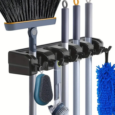 Organizador De Escobas Y Trapeadores Para Pared 5 Ganchos Negro | Envío gratis