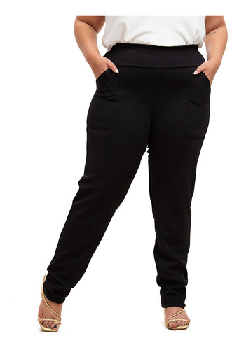 Calca Social Feminina Plus Size Preta Com Lycra Stretch