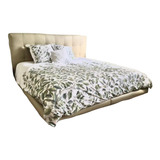 Cama Ks Forrada En Piel Genuina Color Ivory Base Y Cabecera