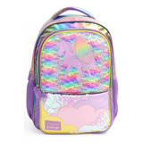 Mochila Espalda 18 PuLG 44 Cm Escolar Unicornio Lentejuelas Color Violeta