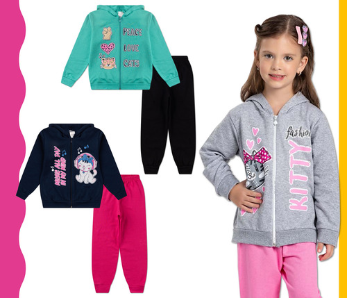 2 Conjunto Infantil Feminino Moletom Menina Legging Peluciad