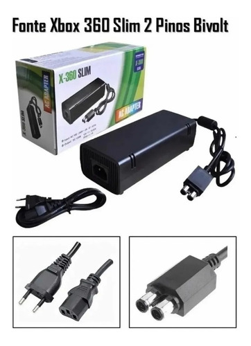 Fonte X360 Slim 2 Pinos Bivolt X360 100% Compatível Xbox 360