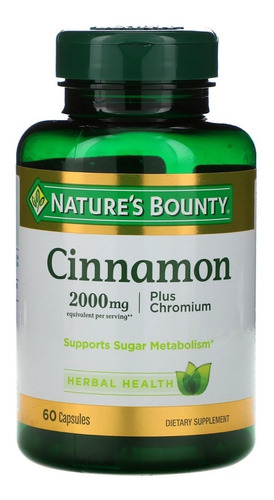 Cinnamon 2000 Mg Nature's Bounty 60caps Para El Metabolismo Sabor Sin Sabor