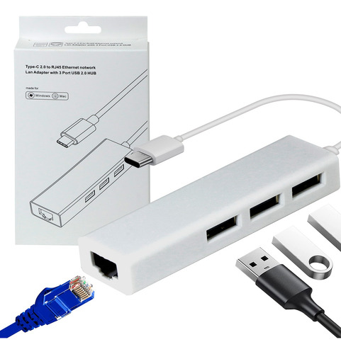 Adaptador Usb-c A Hub Y Ethernet Rj45 Otg Para Laptop Pc