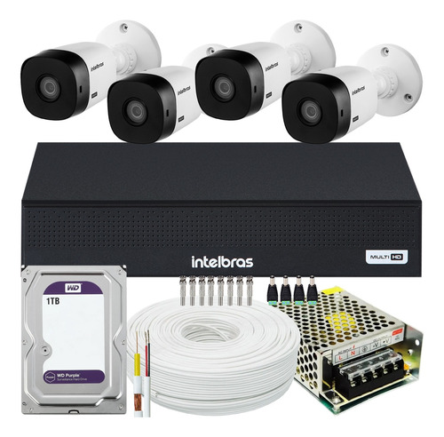 Kit Cftv 4 Cameras Full Hd Dvr Intelbras 4 Canais 1tb Purple