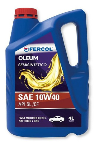 Aceite Fercol Oleum Semi-sintetico 10w-40 4 Lt