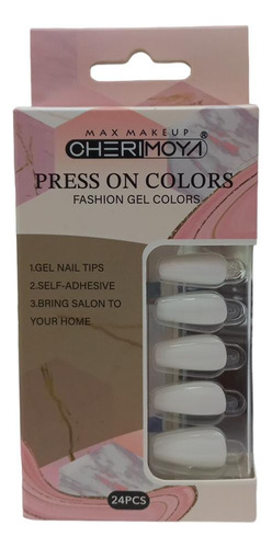 Press On Nail Tip Forma Coffin Color Blanco Cherimoya