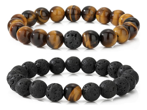 Mengpa Pulsera De Cuentas Para Hombre Lava Rock Pulseras De 