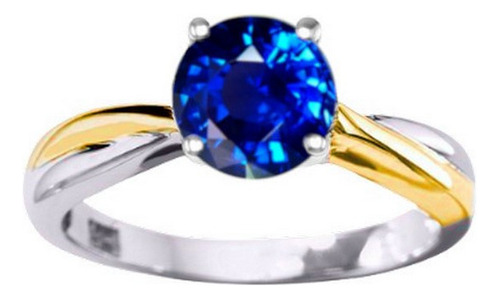 Anillo Bicolor Zafiro Azul Oro 14k Certificado M. Darling