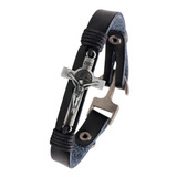 Pulsera Manilla Cruz Sello San Benito Cuero Ancla Hombre