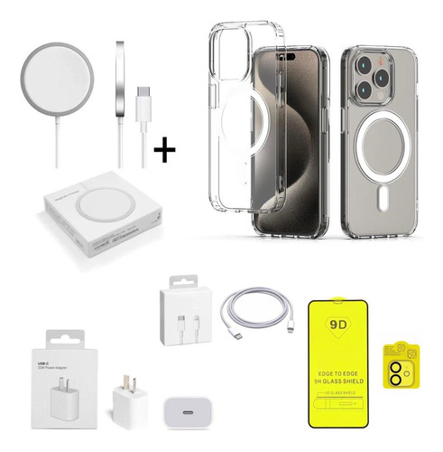 Kit Funda Magsafe + Cargador + Adapt + Cable + Protectores.