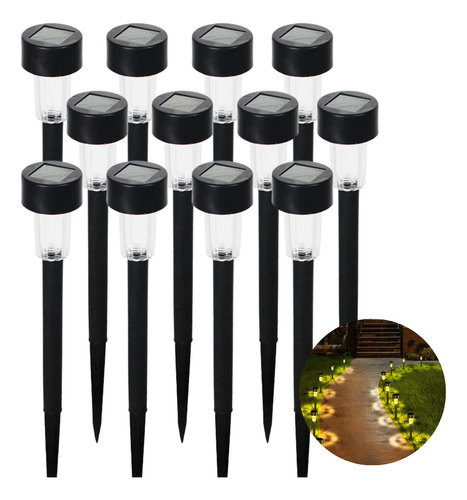 Kit 12 Luminária Solar Leds Spot Espeto Balizador Jardim 