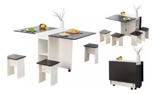 Comedor Plegable Con 4 Pisos Resistente Color Beige/negro