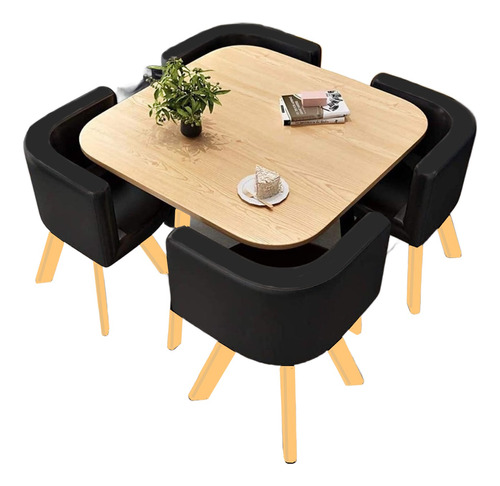 Juego De Mesa Comedor Cuadrada De Madera Negra C/4 Sillas 