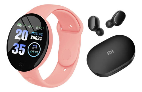 Auriculares Inalámbricos Redmi Xiaomi + Smartwatch D18 Rosa