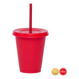 70 Vasos Reusables Con Popote Para Bebida Fría Mini 16 Oz Color Rojo