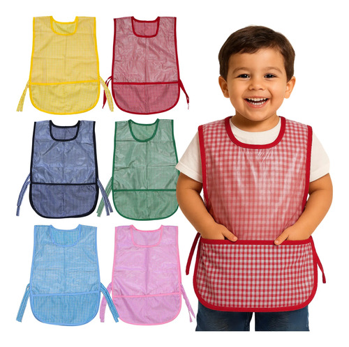 6 Batas Kínder Tela Con Capa Plástica Protector Preescolar