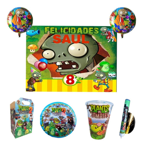 Plantas Vs Zombies Paq  Fiesta Plato Vaso Cumple Decoración 