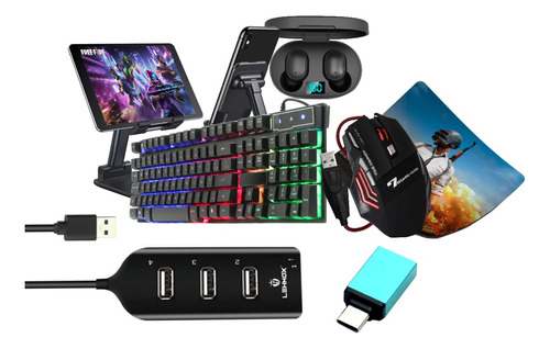 Mobilador Completo Teclado Mouse Gamer P/ Celular + Fone S/f