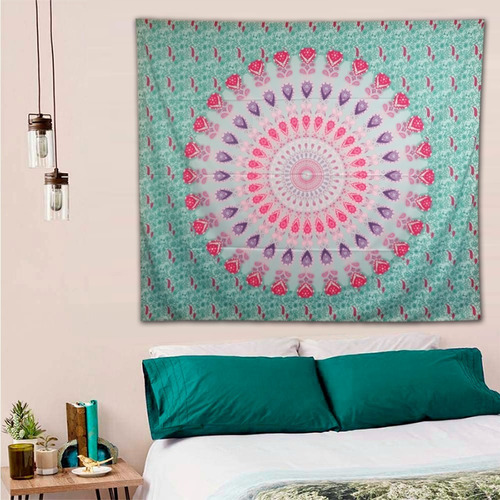 Manta Mandala Yoga Chakras India Decoración Verde Agua 