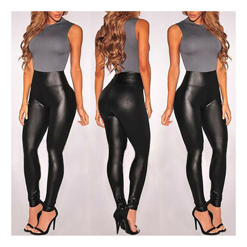 Leggins De Cuero Sexy Y Brillantes Para Mujer, Cintura Alta,