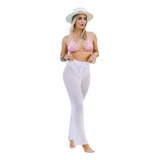 Calça Feminina Tricot Saída De Praia Piscina Traje Piscina 