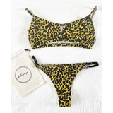 Bikini Leopardo Con Top Con Abertura En V Y Colaless