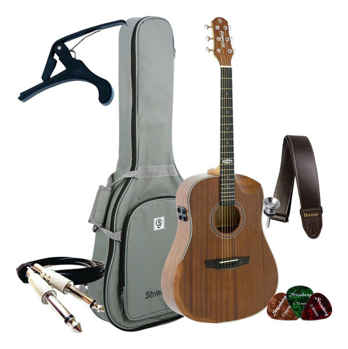 Kit Violão Strinberg Elétrico Folk Sd301hcr Efeitos Completo