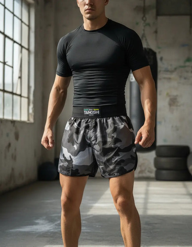 Shorts Luta Fast Camuflado Cinza Muaythai Sanda Kickboxing | Parcelamento sem juros