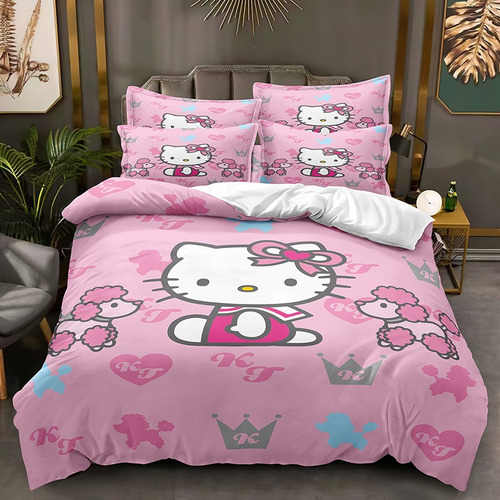 Juego De Funda De Edredón Cama Doble Con Diseño Hello Kitty