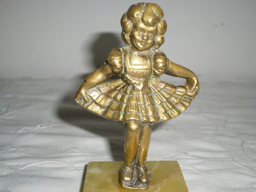 Antiguo Adorno De Bronce Y Marmol Muñeca Niña Shirley Temple