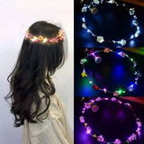 Vincha Flores Hippie Led Luminoso Tiara Corona Hawaiana Color Blanca