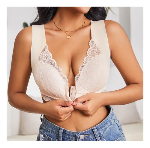 Brasier Encaje Hebilla Delantera Cómodos Top Para Mujer