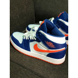 Nike Air Jordan 1 Mid Knicks Branco Laranja Azul 