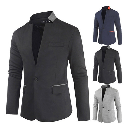 Saco Blazer Slim Fit Cuello Mao Caballero Moda Lux Cloth [u]