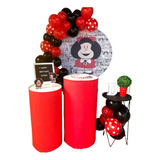 Kit Semiarco Rojo Negro Decoracion Globos Mafalda Polka