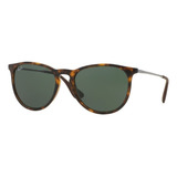 Anteojos De Sol Ray-ban Erika Classic Standard Con Marco De Nailon Color Polished Tortoise, Lente Green De Policarbonato Clásica, Varilla Gunmetal De Metal - Rb4171