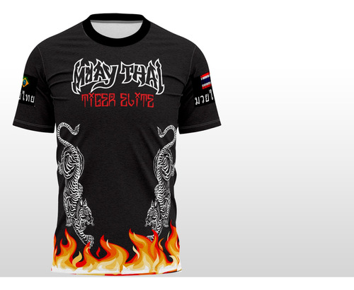 Camisa Muay Thai Tiger Elite Camiseta Preta Promoção