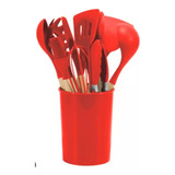 Set Utensilios Cocina Silicona X 12 U. Completo. Color Rojo